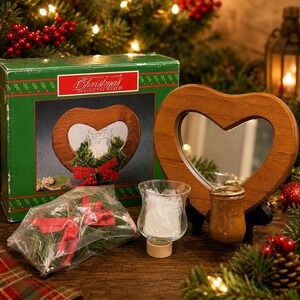 VTG Wooden Votive Candle Holder Heart Mirror Wall Decor House of Lloyd Christmas